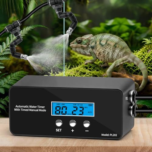 Reptile Misting System, Automatic Timer Sprayer with LCD Controller, Self-Priming Pump, Fine Mist Rainforest Spray for Terrarium, Chameleon, Gecko & Snake