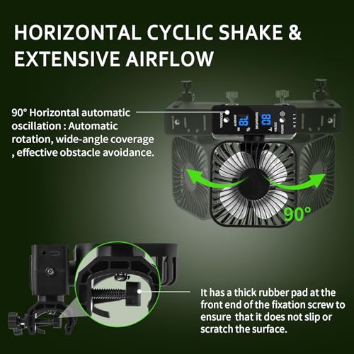 4" Grow Tent Clip Fan with Temperature & Humidity Control, LCD Display, Oscillating Fan for Hydroponics
