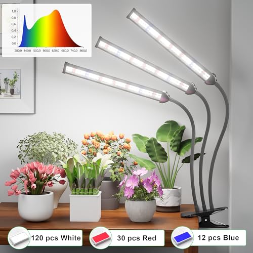 Grow Light,24W (160Watts Equiv) 5000K White Full Spectrum LED Growing Lamp Clip on Desk for Indoor Plants,Bulbs Replaceable & Non-dimmable (Black, 120Watts) - size: 120Watts