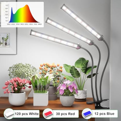 Grow Light,24W (160Watts Equiv) 5000K White Full Spectrum LED Growing Lamp Clip on Desk for Indoor Plants,Bulbs Replaceable & Non-dimmable (Black, 120Watts) - size: 120Watts
