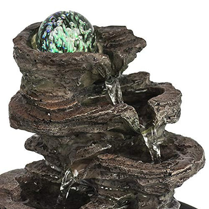 FerrisIsland Resin Desktop Rock Waterfall Fountain | LED Luminous Ball - color: Brown Gray
