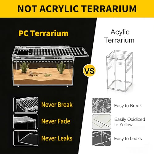 【No Assembly】 Reptile Tank Enclosure with Magnetic Button.16" * 10" * 8" Thicken Snake Enclosure Cage,Batch Stackable Reptile Breeding Tank for Insect,Fish,Tarantula,Hermit Crab,Jumping Spider - size: 16" * 10" * 8"
