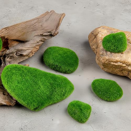 12 Pcs Artificial Moss Rocks (6 Sizes) Fake Rocks, Moss Balls, Faux Moss - Perfect for Flower Arrangements, Gardens, DIY Crafts, and Aquarium Plants Decorate
