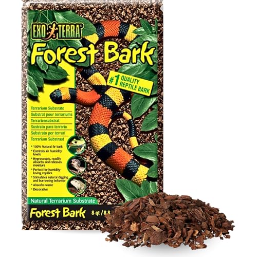 Exo Terra Forest Bark Natural Terrarium Substrate, 8 Quarts, PT2752 | 100% Natural Fir Bark for Reptiles | Hygroscopic Moisture Control | Ideal for Humidity-Loving Reptile | Encourage Digging Behavior - size: 8 qt