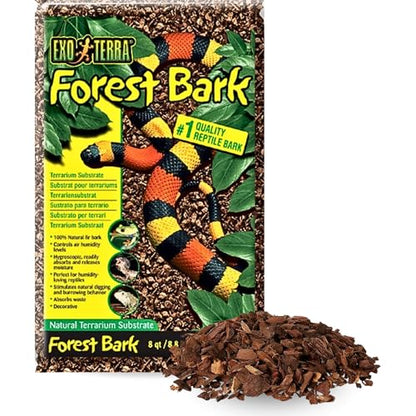 Exo Terra Forest Bark Natural Terrarium Substrate, 8 Quarts, PT2752 | 100% Natural Fir Bark for Reptiles | Hygroscopic Moisture Control | Ideal for Humidity-Loving Reptile | Encourage Digging Behavior - size: 8 qt