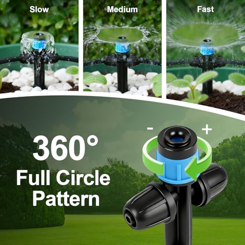 RedChili 20 Pieces Drip Emitters for 1/4" Drip Irrigation Tubing, Adjustable 360 Degree Vortex Drip Emitters with Stake 360° Full Circle Umbrella Shape Pattern Garden Two Way Irrigation Micro Drippers - size: 25P VortexEmitter(Two Way)