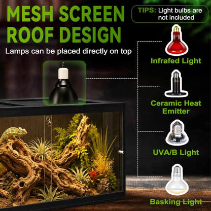 120 Gallon Reptile Tank, Bearded Dragon Tank, 4x2x2 Reptile Enclosure with Clear Tempered Glass Side Panels, Front Sliding Doors and Ventilated Mesh Roof, Black - color: Black