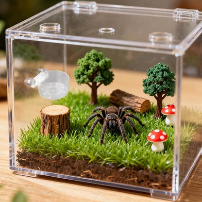 Jumping Spider Feeding Dish Set, Magnetic Water Dispenser Bowl Reptile Feeding Tweezers & 2pcs Jumping Spider Enclosure Decor Accessories for Small Animal Stuff