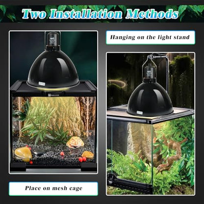 LUCKY HERP Reptile Light Fixture with Dimming Thermostat & Timer, Aluminum 8.5inch Dome Reptile Lamp Fixture, Heat Lamp Fixture for Reptile Bulb Basking Heat Bulb - size: 8.5 Inch