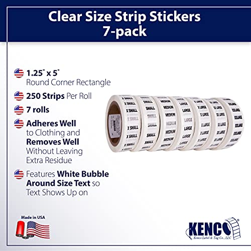 Clothing Size Strip Labels - 1.25" X 5" - 250 Strips Per Roll - 1500 Labels Total! - Clear with Black and White Ink by Kenco (7 Pack) - size: Assorted