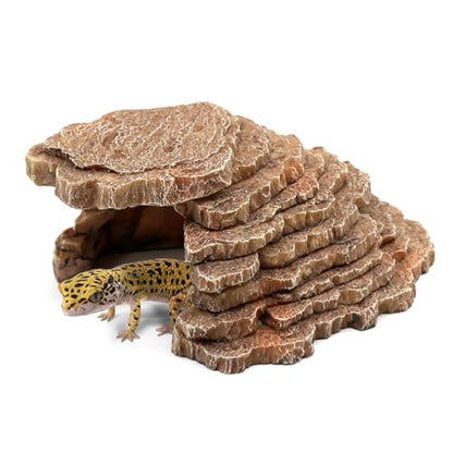 Gecko Hide Shale Scape Step Ledge, Reptile Cave Hideout Tank Accessories Decorations, Great for Reptiles, Amphibians, Leopard Gecko, Lizard, Frogs, Turtle (Small-7.3 * 4.4 * 3) - style: Small-7.3 * 4.4 * 3