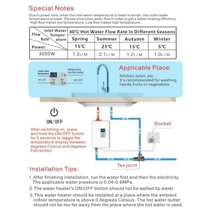3000W Tankless Water Heater 110V, Electric Instant Hot Water Heater Under Sink, Vertical Mount Only with 304 Stainless Steel Fittings - color: Black