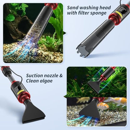 Fish Tank Cleaner, Aquarium Gravel Cleaner, 530GPH/32W Electric Fish Tank Cleaning Tools, Adjustable Water Flow Fish Tank Gravel Cleaner Vacuum, Aquarium Cleaner Kit for Water Chang, Wash Sand (Red)
