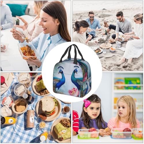 Insulated Lunch Bag Beautiful Peacocks and Lotuses Lunch Box for Women Men Reusable Leakproof Lunch Cooler Bag for Office Picnic - color: Beautiful Peacocks And Lotuses