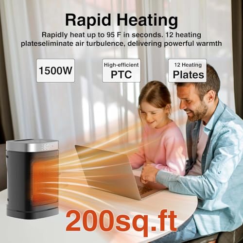 Space Heater, Portable PTC Ceramic Heater for Indoor Use, 1-12H Timer, Remote Control, 70° Oscillation, Overheat & Tip-Over Protection, Suitable for Office and Bedroom - size: 9.96''/70°Oscillation