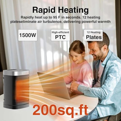 Space Heater, Portable PTC Ceramic Heater for Indoor Use, 1-12H Timer, Remote Control, 70° Oscillation, Overheat & Tip-Over Protection, Suitable for Office and Bedroom - size: 9.96''/70°Oscillation