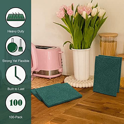 100-Pack Heavy Duty Green Scouring Pads 4x6 Inch | Reusable Non-Scratch Scrub Pads for Kitchen, Dishes, Pots, Pans, Grills & Household Cleaning | Multipurpose Scrubbers for Tough Stains - size: 3 X 4 100 Pack