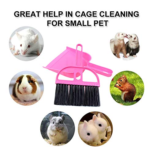 Mini Dustpan and Brush Set, Portable Exquisite Pet Waste Cleaning Kit, Hamster Sand Scooper Cage Cleaning Tool for Small Pets Guinea Pigs Hedgehogs Hamsters Chinchillas Rabbits(Pink) - color: Pink