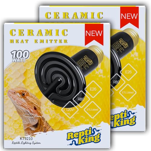 Ceramic Heat Emitter, 2-Pack 100W, Reptile Heat Lamp Bulbs, Ceramic Heating Bulb for Reptiles, Amphibian, Chick, Dog, Snake Leopard Gecko Bearded Dragon Heat Lamp