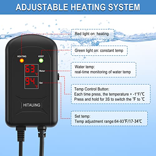 HiTauing Aquarium Heater, 300W Fish Tank Heater with LED Digital Display & 5 Safety Protection, Submersible Aquarium Heater with 2 Suction Cup and 8.2Ft Cord for 40-75 Gallon Fish Tank. - size: 300 Watt Aquarium Heater