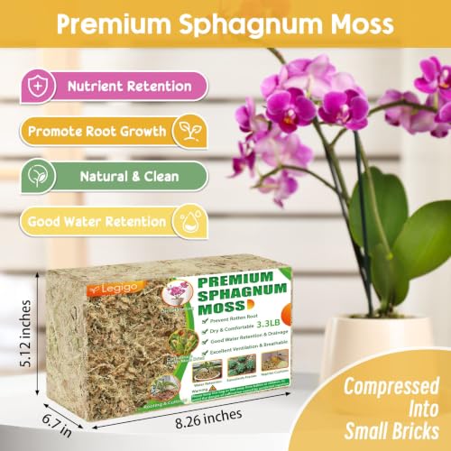 3.3LB Sphagnum Moss for Plants- 60QT Natural Long Fibers Orchid Moss | Moisture Retention & Drainage Balance, Plant Moss for Orchids, Succulents, Carnivorous, Ferns, Reptile Bedding & Terrariums - size: 60 QT(3.3 lb)