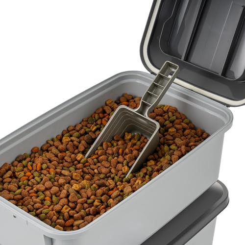 IRIS USA Dog Food Storage Container, 2-Pack, Up to 14 lbs, Gray | Made in the USA, Comes with 2-Cup Sccop, Stacklable, Airtight Seal, BPA-Free, Bird Seed, Cat food, Treats, Keeps Kibble Fresh - color: Gray/Dark Gray, size: 14 lbs - 2 Pack