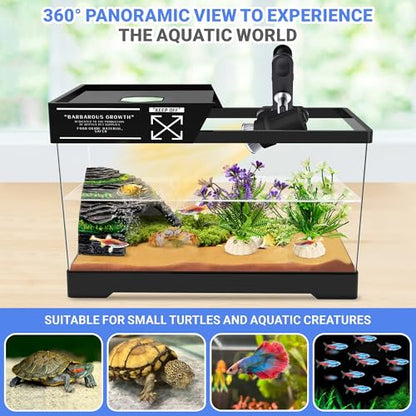 GOZILLA Turtle Tank, Upgrade PC Turtle Tank Starter Kit, Resin Hideout Habitat, Basking Platform, Bottom Drainage for Turtles, Crabs, Shrimps and Other Small Reptiles. (15.75x7.9x9''/Black) - color: Black-Tank Hideout