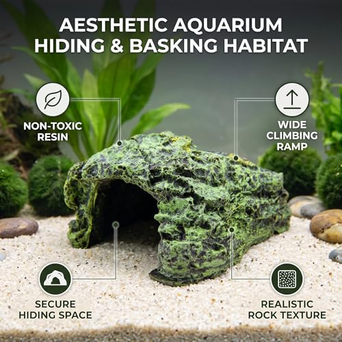Reptile Hideout Cave Hide Small Resin Shelter Basking Decor for Terrarium Aquarium Gray 1 Pack 3.5 x 2.8 x 1.6 in Rock Style Secure Climbing Hide