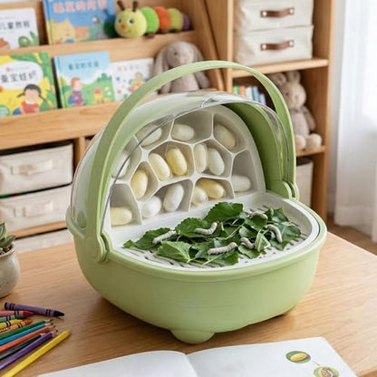 Silkworm Breeding Box Small Pet Feeding Container Transparent Removable Habitat Cage Portable Reptile House with PP for Turtle Frog Snake Suit, Green - color: Green