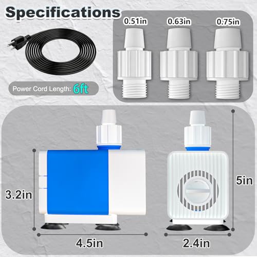 Fountain Pumps 530GPH Submersible Water Pump Outdoor with 6.9ft. High Lift | with 6.5ft. Power Cord, Small Aquarium Water Pump for Ponds, Fountains, Graden, Water feature, Fish Tank - size: 530GPH Adjustable flow