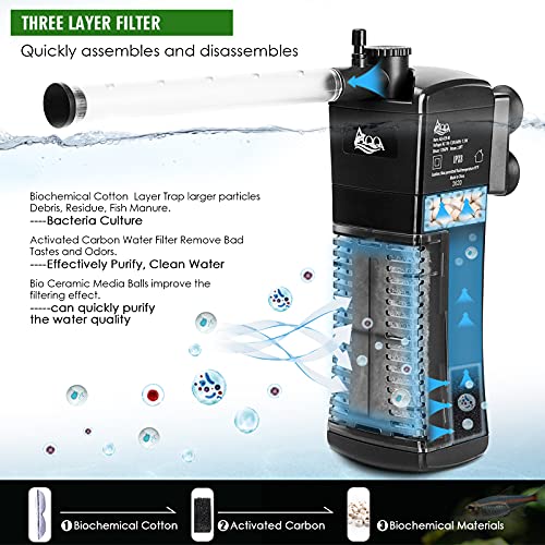 AQQA Aquarium Internal Filter Submersible Power Filter in-Tank with Adjustable Water Flow, Ultra Silent Sponge Filter for Fish Tank Water Crystal Clear - size: 30-60 Gallon, 120 GPH