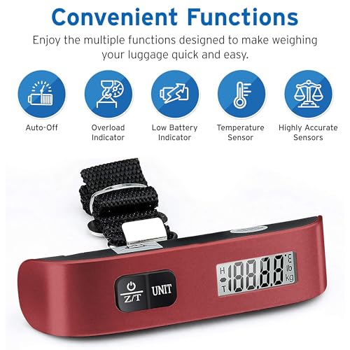 Etekcity Luggage Scale, Digital Weight Scales for Travel Accessories Essentials Suitcases , Portable Handheld Scale with Temperature Sensor, Rubber Paint, 110 Pounds, Battery Included | Travel Essentials, Air Travel, Suitcase, Hanging Hook, Rubber Grip, B
