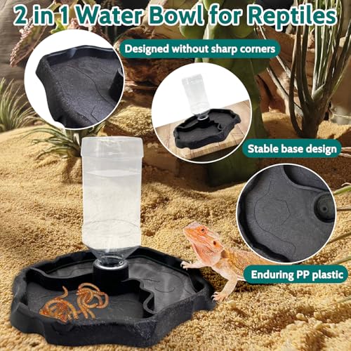 9oz Reptile Water Bottle, Turtle Food and Water Bowl Automatic Feeders Waterer Tortoise Dispenser Bottle Feeding Dish for Lizard Chameleon - color: Black