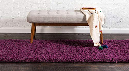 Unique Loom Solid Shag Collection Area Rug (2' 6" x 13' 1" Runner, Eggplant Purple) - color: Eggplant Purple, size: 2'6" x 13'1" (Runner)