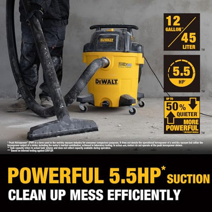 DEWALT Stealthsonic 12 Gallon 5.5 HP Shop Vacuum Wet and Dry, DXV12P-QTE | Ultra Quiet Motor with Powerful Suction, 6 Dust Bags & Accessary Storage Bag Design for Garage Workshop and Jobsite Cleanup - size: 12 Gal (6 Dust Bag)