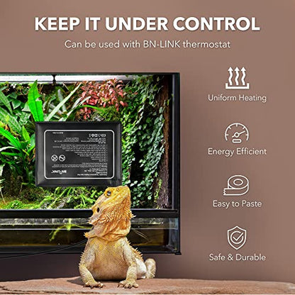 BN-LINK Reptile Heating Pad 6"X8" with Adjust Knob, Adjustable Temperature Under Tank Heater for Reptiles, Indoor Terraium Heating Mat for Turtles, Lizard, Snakes, Frogs, and Other Reptiles - size: 6"X 8" with Adjust Knob