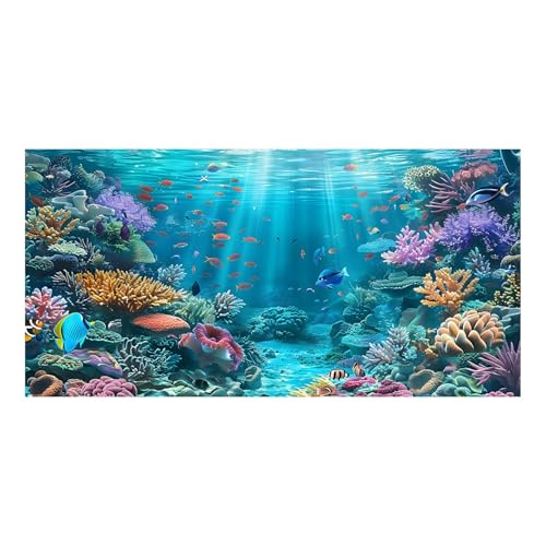 Underwater Aquarium Background, Ocean Floor Coral Reef Undersea Tropical Fish Coral Reef, Polyester Fish Tank Background with 6 EVA Double-Sided Tapes 48x24 inches/120x60 - color: Bule, size: 48"L x 24"W