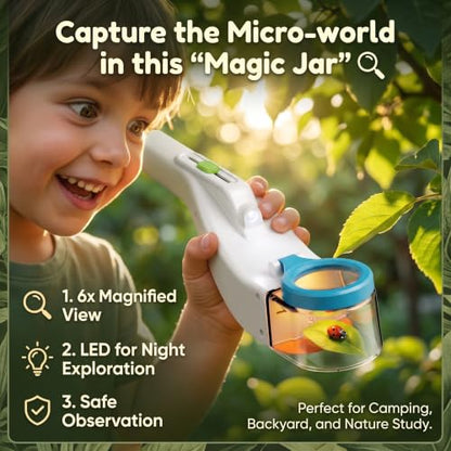 Baideluo Kids Bug Catcher with LED Light & 6X Magnifying Glass (White) - color: White