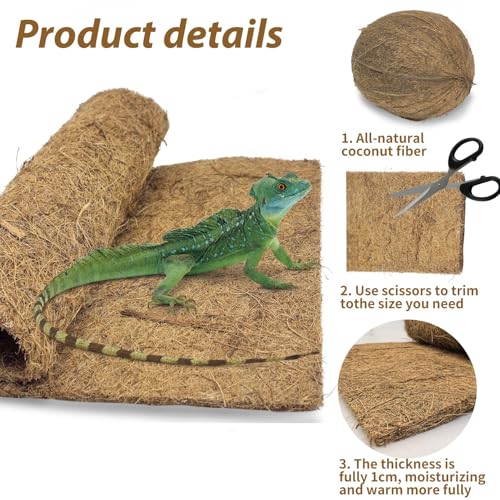 PIVBY 2 PCS Reptile Carpet, Natural Coco Coir Mat (19.6" x 11.7"), Coconut Fiber Substrate Pet Terrarium Liner for Bearded Dragon Tortoise Habitat Lizards Turtles Snakes Iguana Hermit Crab - size: M: 19.6" x 11.7"
