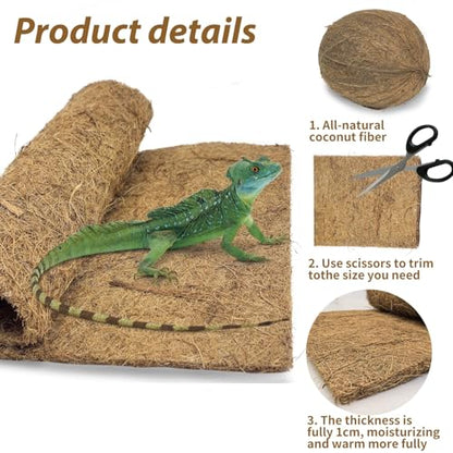 PIVBY 2 PCS Reptile Carpet, Natural Coco Coir Mat (19.6" x 11.7"), Coconut Fiber Substrate Pet Terrarium Liner for Bearded Dragon Tortoise Habitat Lizards Turtles Snakes Iguana Hermit Crab - size: M: 19.6" x 11.7"
