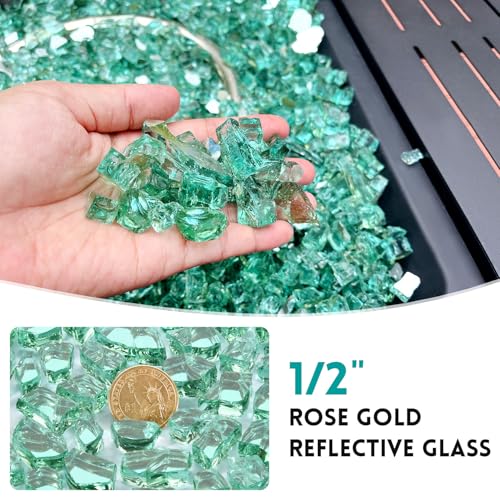 20 Pounds Fire Glass 1/2 Inch High Reflective Tempered Firepit Glass | Emerald Green Rocks for Fireplace, Fire Pit Table, Fire Bowl and Landscaping & DIY Crafts - color: Emerald Green, size: 1/2 inch, 20lb