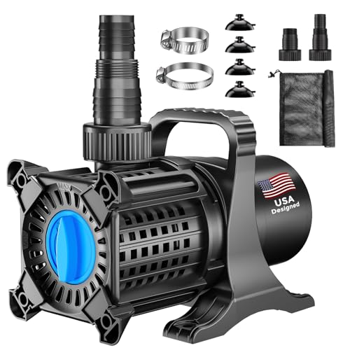 Pond Pump, 5500 GPH Adjustable Flow Submersible Water Pump with Filter Bag, Copper Motor, IPX8 Waterproof for Outdoor Koi Pond, Fountain, Waterfall, Hydroponics - size: 5500 GPH