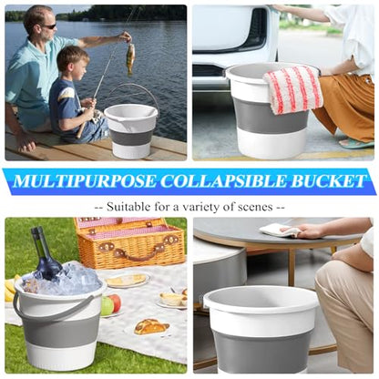 Collapsible Bucket 1.3 Gallon/5L Small Plastic Household Cleaning Mop Buckets Foldable Water Bucket for Car Wash Fishing Camping Beach (White) - color: White