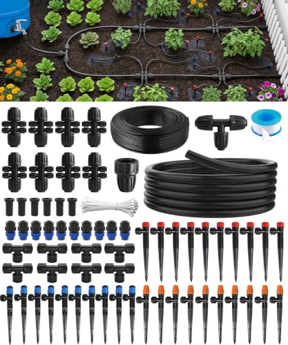 40FT Main tube1/2 Drip Irrigation System Kit with 40 Adjustable Nozzles | All Quick-connect, PE UV-Resistant 2X Lifespan of PVC, Easy Connect, 40FT 1/2" Main tube+ 197FT 1/4" Tube, 4 Nozzle Types - size: 40 Nozzles+ 40FT+197FT All Quick-connect