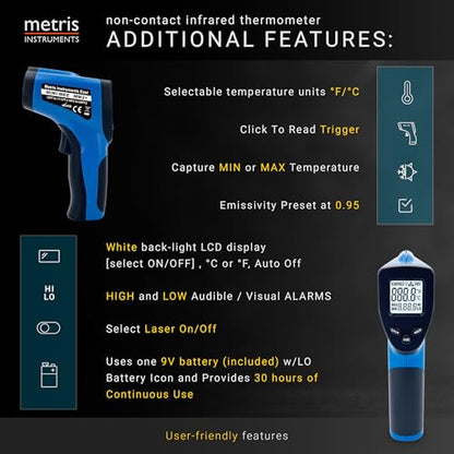 Metris MM2+ Infrared Thermometer Gun -58°F to 1112°F Laser Temp Gun | 1.5% Accuracy