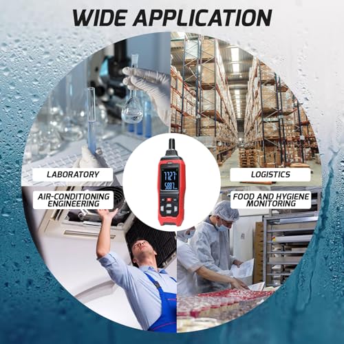 Humidity and Temperature Meter Data Logger Digital Psychrometer HVAC, Wet Bulb Thermometer Record 4000pcs Data and Export, Large LCD Humidity Tester Dew Point Meter with Indicator and Buzzer Alarm