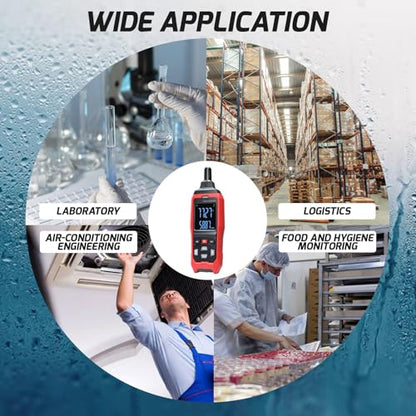 Humidity and Temperature Meter Data Logger Digital Psychrometer HVAC, Wet Bulb Thermometer Record 4000pcs Data and Export, Large LCD Humidity Tester Dew Point Meter with Indicator and Buzzer Alarm
