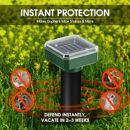 8 Pack Solar Mole Repellent Ultrasonic Gopher Vole Repellent Outdoor Mole Chaser Spike Stakes Snake Deterrent for Yard,Solar Rodent Repeller for Moles Gophers Groundhogs Chipmunks Lawn Garden Farm