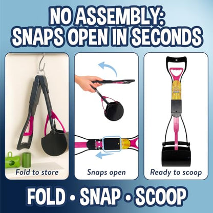 Bodhi Dog Complete Poo Pack- 24" Pooper Scooper, Poop Bags, & Waste Bag Holder, Ideal for Small to XL Pets - Durable, Easy-to-Use, Great for Grass, Gravel, & Outdoor Cleanups (Pink) - color: Pink