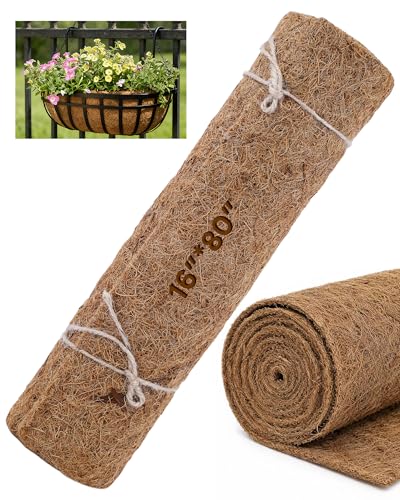 Coco Liners for Planters - 16" x 80" Thick Coconut Fiber, Pre-Drained Planter Liner, Reptile Bedding & Garden Mat | 100% Natural & Biodegradable Coconut Coir for Plants - size: 16 inches x 80 inches